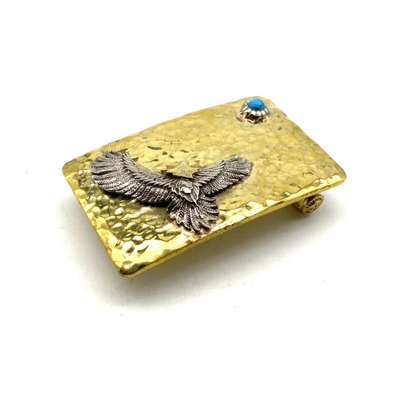 Gold Eagle Buckle With Turquoise Stone for Handmade Leather  display picture 3