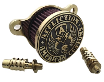 週末限定　Harley Davidson エグレタンク 黒/茶金エアーブラシ！ ソリッドブラス製オートバイ用エアクリーナーキット、バイク883/1200