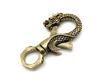 Mens Belt Keychain Dragon Brass Key Clasp Clip Holder