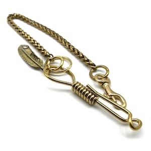 Cartera de cadena de trigo de latón hecha a mano, llavero con decoración de cinturón para hombre, cadena de billetera de motociclista, gancho para llaves envuelto en alambre con cierre a presión.