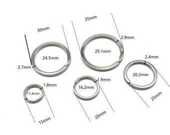 Stainless Steel Key Split Ring Keychain Ring Connector Rings 15/20/25/30/35mm Flat Keyrings