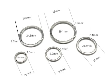 Stainless Steel Key Split Ring Keychain Ring Connector Rings 15/20/25/30/35mm Flat Keyrings