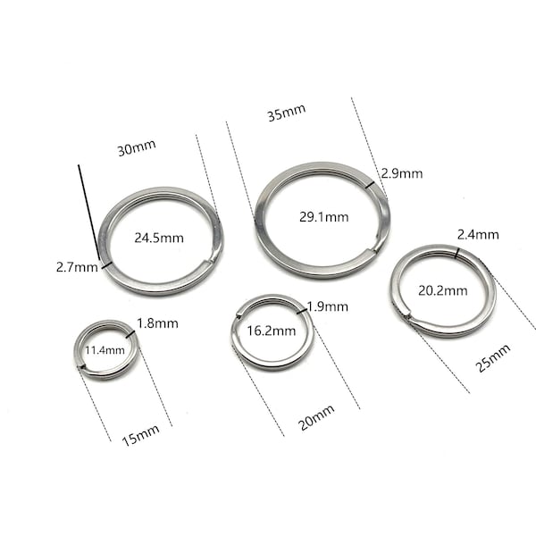 Stainless Steel Key Split Ring Keychain Ring Connector Rings 15/20/25/30/35mm Flat Keyrings