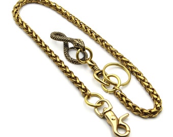 Snake Hook Brass Wallet Chain Snap Clasp Finish Cowboy Keychain,Gift for Men