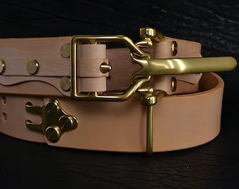 Handmade  Veg Tanned Littleton Cavalry Leather Belt Mens Street Wear Belts