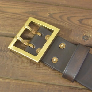 Cowboy Leather Belt Double Pin Brass Buckle Belt Custom Size,Gift for Men