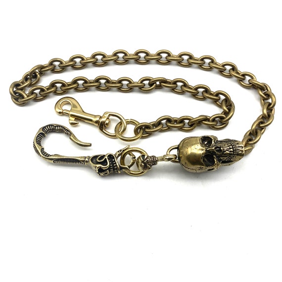Biker Wallet Chain,brass Skull Hook,skull Hook,skull Bead Link