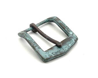 Rusty Dirty Green Buckle Leather Belt Brass Fastener Buckle