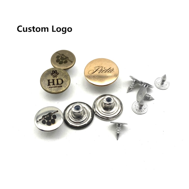 15/17/20mm Jeans Button Pin Customized Logo/Text Denim Button Replacement Personalised Brand Clothing Buttons image 1