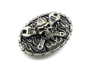 Old Silver Oval Skull Buckle,Punk Style Buckle,Musician Buckle,Biker Leather Belt Buckle