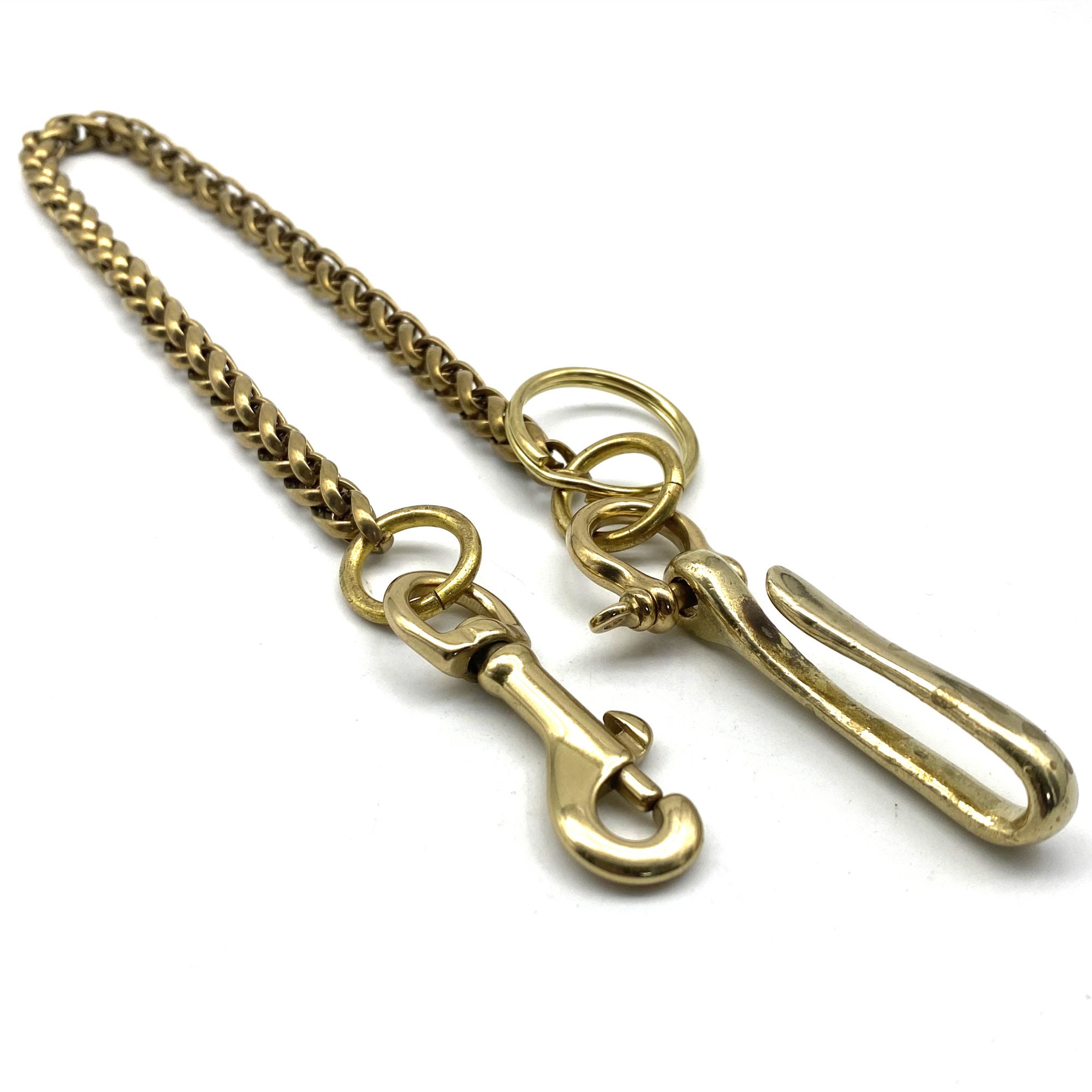 Solid Brass Wheat Chain For Wallets,Fish Hook & Snap Clasp Finish Biker Purse Chain,Men's Outfit Accessories