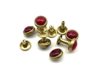 Leather Snap Button Brass Red Garnet Rivets 6/8/10mm Rapid Button Rivets For Leather Crafting