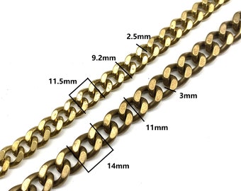 9/11mm Double Side Flat Chain Brass Curb Chain Bag Purse Chain