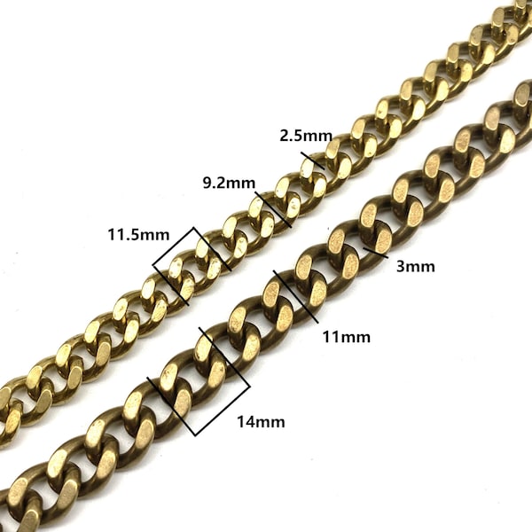 9/11mm Double Side Flat Chain Brass Curb Chain Bag Purse Chain