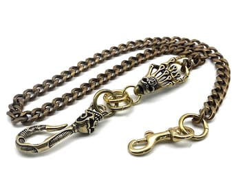 Chaîne de portefeuille en laiton à crochet tête de mort faite main, porte-clés porte-ceinture pour hommes