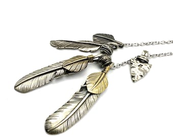 Goros Silver Feather Charm DIY Necklace Japan Fashion Necklaces Gift for BF