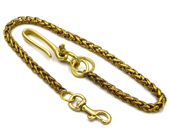 Solid Brass Wheat Chain For Wallets,Fish Hook&Snap Clasp Finish Biker Purse Chain,Men's Outfit Accessories