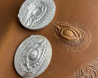 Molde para repujado de cuero con forma de ojo de dragón: piel de vaca curtida vegetal, 75 x 60 mm