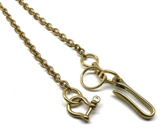Cadena de latón estilo vaquero para billetera, cadena cruzada en forma de O, acabado con gancho de pescado y grillete