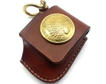 Handmade Flat Zippo Lighter Case Leather Cover Zippo Belt Keychain Holder #Sales