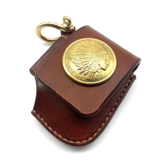 Handmade Flat Zippo Lighter Case Leather Cover Zippo Belt Keychain