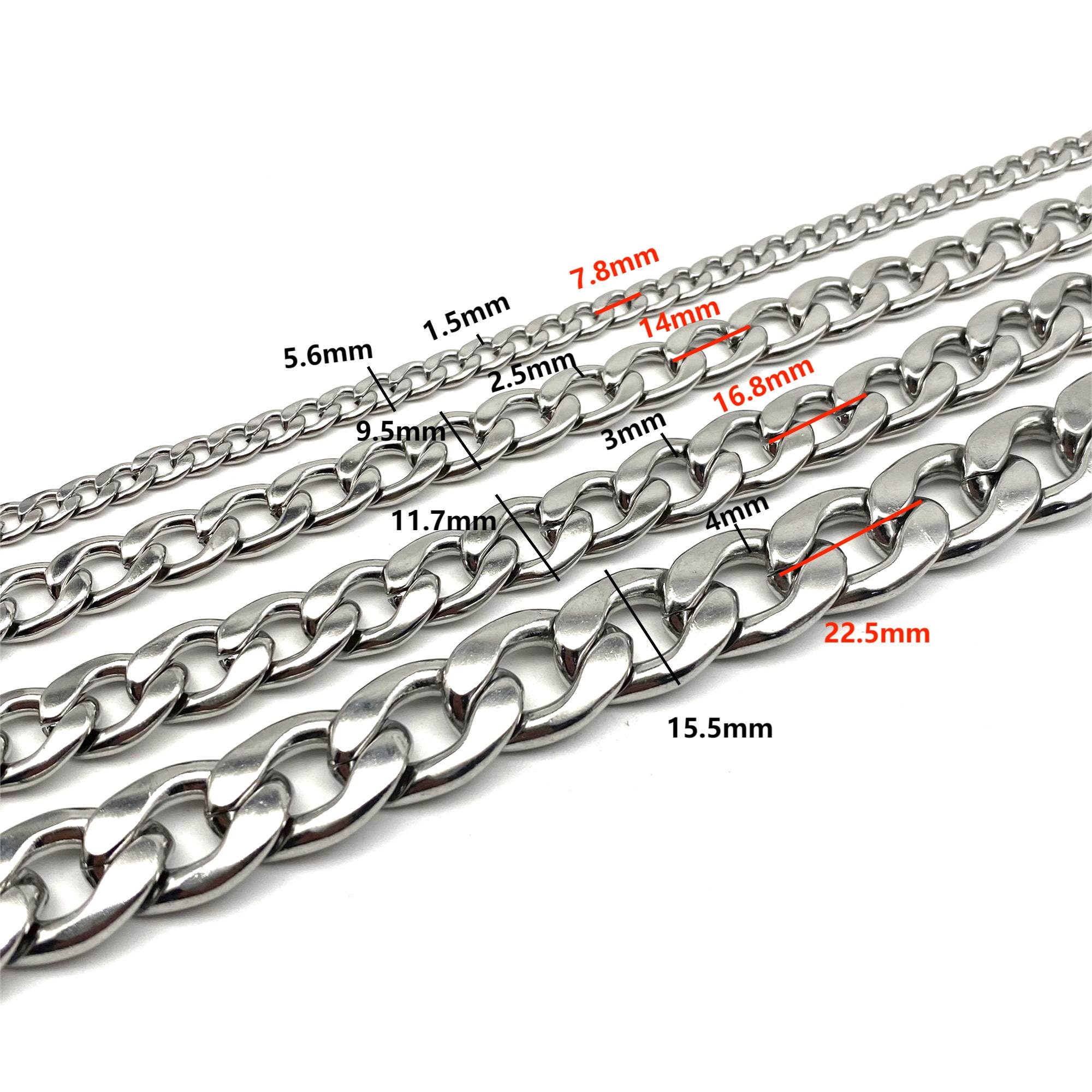 シルバー925 Stainless NK Figaro Chain Flat Silver Curb Chain,bag&purse Chain