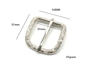 Fibbia per cintura in pelle stile Tang Cao da 37 mm fatta a mano in argento sterling 925