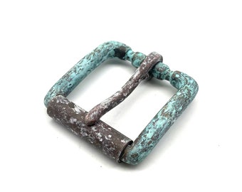 Rolling Bar Rusty Dirty Green Buckle Leather Belt Brass Fastener Buckle