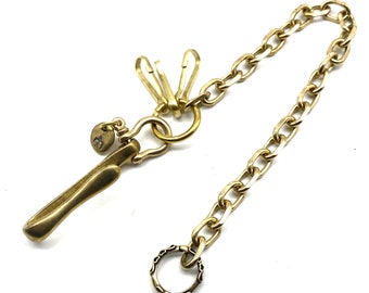 Brass Wallet Chain Fish Hook Key Holder With Amekaji Ring Ending,Biker Wallet Chain,Men's Outfit Jewelry