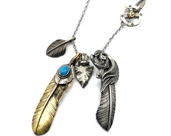 Goros Silver Feather Charm DIY Necklace Japan Fashion Necklaces Gift for BF