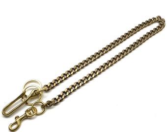 Solid Brass Curb Chain For Wallets,Fish Hook&Snap Clasp Finish Biker Purse Chain,Men's Outfit Accessories