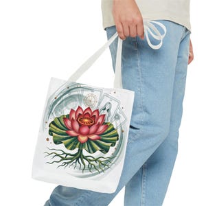 Lotus Flower Tote Bag, Eco-Friendly Shopping Bag, Yoga Accessories, Boho Style Handbag, Gift for Nature Lovers