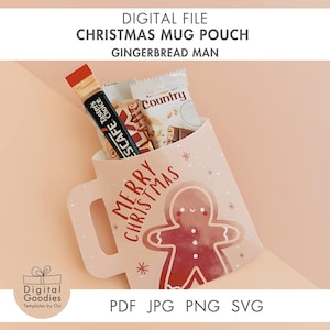 Modelo de caneca de chocolate quente de Natal, caixa de lembrancinhas, envelope para cartão-presente, bolsa para caneca SVG, download digital de Natal, porta-lembranças de Natal DIY
