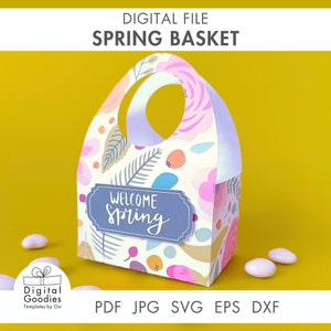 Spring basket SVG, Easter basket digitale download, Spring DIY, Favor basket SVG voor silhouet, Easter candy basket sjabloon