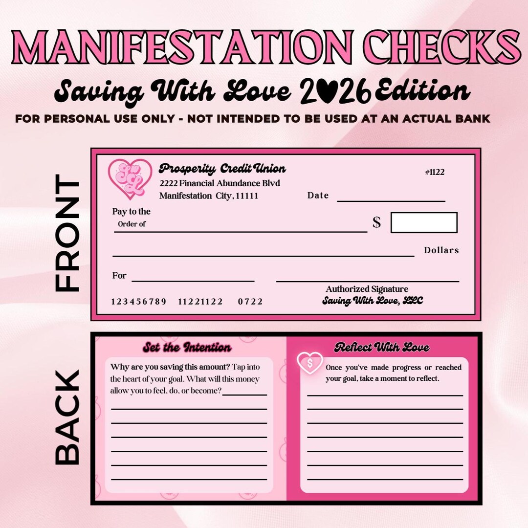 Physical 2026 Manifestation Checks W/ Reflection Prompts | Any Color ...
