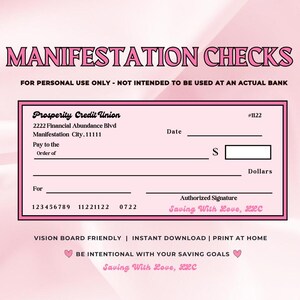 Pink Money Manifestation Checks For Financial Goals | Printable | Vision Board Friendly | Instant Download | Financial Abundance