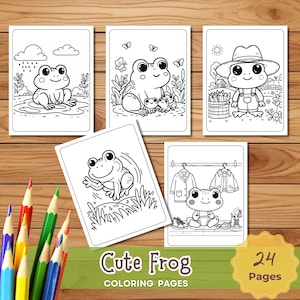 Cute Frog Coloring Pages Bundle for Kids-Instant Download Printable, Frog coloring book for kids, frog coloring pages, kids coloring pages