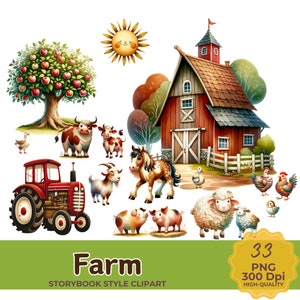 Farm Clipart, Farm Animals Clipart, Farmyard Animals, Cute Farm Clipart, Farm Animals PNG, Farm PNG, Transparent background, Commercial Use