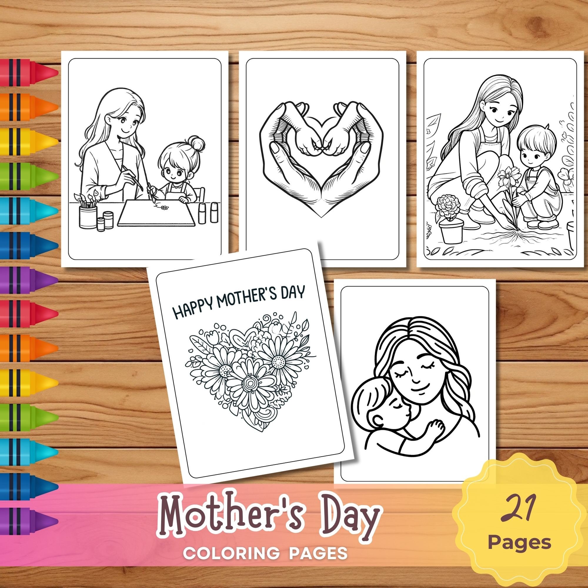 Mother's Day Coloring Page, Printable Mother's Day Coloring, Mother's ...