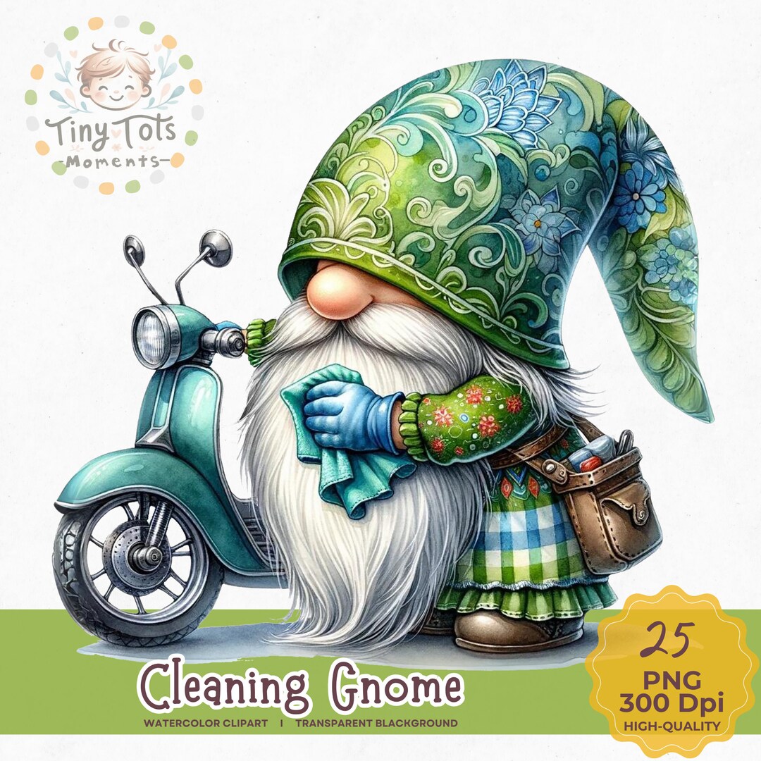Whimsy Clean Whimsical Cleaning Gnome Clipart Set, Spring Cleaning, PNG (digital ...