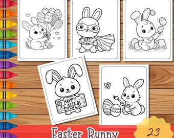 Springtime: Easter Bunny Coloring Pages for Kids, Bunny coloring pages, spring coloring page, spring coloring sheet, PDF & JPG files