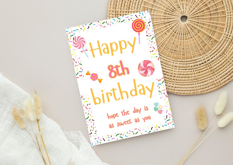 8th Birthday Card Printable, Birthday Printable, Candy Birthday Card ...