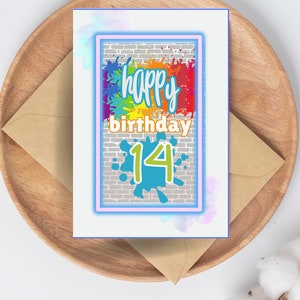 Biglietto di auguri per il compleanno di un ragazzo di 14 anni, biglietto per ragazzo o ragazza, biglietto di auguri per il 14° compleanno, biglietto di auguri di buon compleanno, biglietto di auguri stampabile,