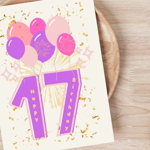 17e anniversaire, téléchargement immédiat, carte d'anniversaire fille, carte d'anniversaire imprimable drôle, téléchargement numérique, carte d'anniversaire ballon 17