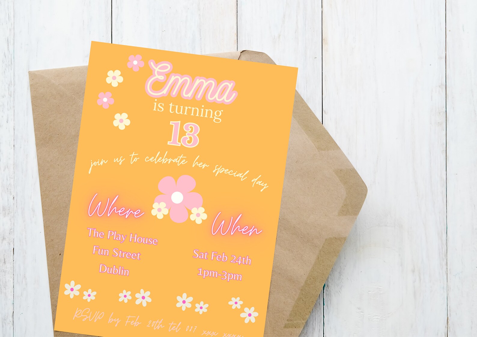Editable Template Birthday Invitation for Girl 13th Birthday Invite ...