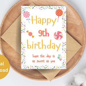 Candy Geburtstagskarte, Candy Geburtstagskarte, Candy Geburtstagskarte, Instant Download, Candy Birthday, druckbare 9.Geburtstagskarte
