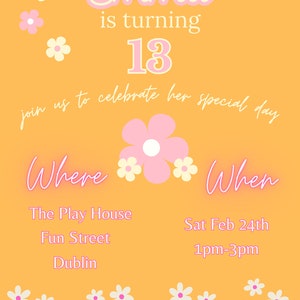 Editable Template Birthday Invitation for Girl 13th Birthday Invite ...