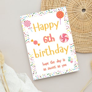 afdrukbare verjaardagskaart voor 6-jarig meisje, verjaardagskaart voor meisjes, citaat meisjesfeest, 6e verjaardagskaart