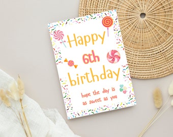 printable birthday card for 6 year old girl, Birthday Card For Girls, Girl Party Quote, 6th birthday card
