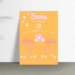 Editable Template Birthday Invitation for Girl 13th Birthday Invite ...